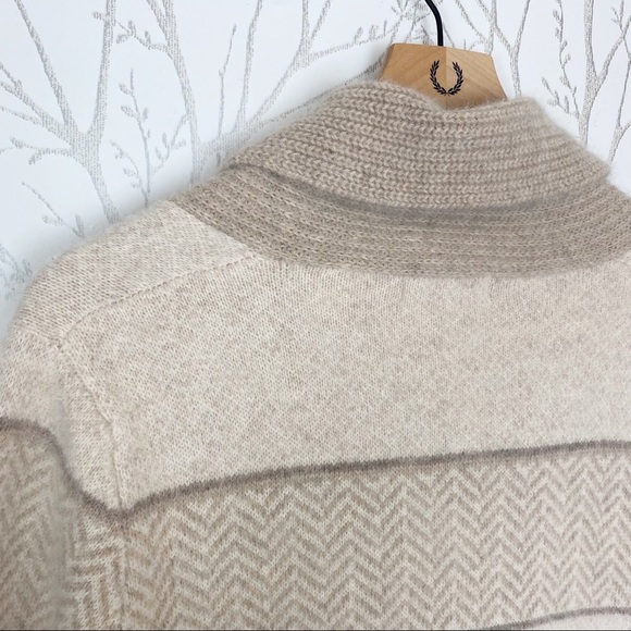 VALERIE STEVENS Angora Rabbit Hair Wool Blend Cowl Neck Stripe Cardigan Neutrals - Picture 7 of 14